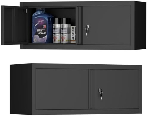STEELIST Garage Locking Cabinet, 13” H Garage Storage Cabinet Wall Mounted, Floating Storage Organization for RV, Hanging Tool Storage Cabinets for School, Office, Warehouse, Black