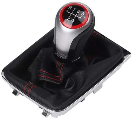 FUBESK 5-Gang-Schaltknauf und Halterung, für Golf 7 MK7 GTI GTD 2013–2018, schwarzes Leder mit roter Naht