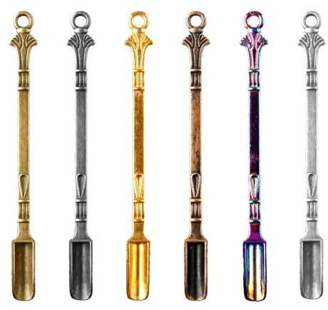 Hopzab 6 Pcs Mini Metal Measuring Spoons, Tiny Scoop Shovel for Salt, Spice, Medicine, Glitter, with Multiple Colors, Compact, Portable, Necklace Pendant