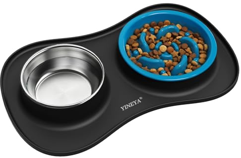 YINEYA ciotole per cani set 3 in 1, ciotola anti ingozzamento cane, ciotole per gatti, include un pieghevole tappetino ciotola cane, adatto per cibo secco e umido e per tutte le razze di cani/gatti