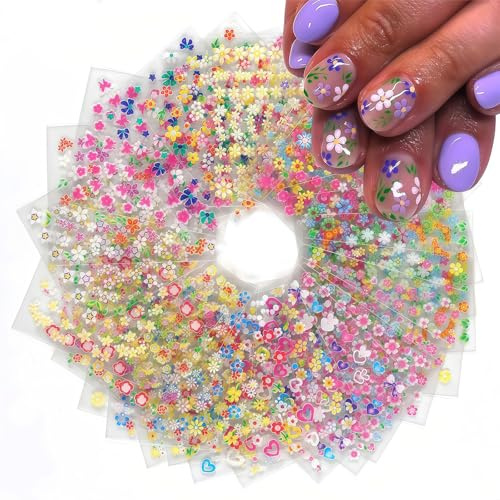 Zosutetoxo Klistermärken, självhäftande nagelklistermärken för nagelkonst, 3D nagelklistermärken med blommor, hjärtan och fjärilar för kvinnor och flickor