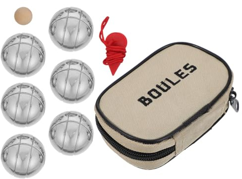 Cabilock 6pcs Chrome-titanium Plated Metal Petanque Balls Set with Wooden Jack and Measuring Tool, Outdoor Bocce Game for Lawn, Backyard, Beach, Portable Croquet Equipment for Parties