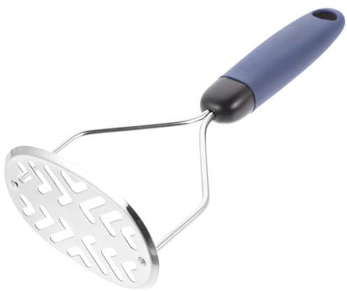 HOMSFOU Presse-purée Manuel en Acier Inoxydable Écrase-pommes de Terre Poignée Antidérapante Ustensile Cuisine Polyvalent pour Purée de Pommes de Terre et Légumes 1 Pièce, Emballage Bleu