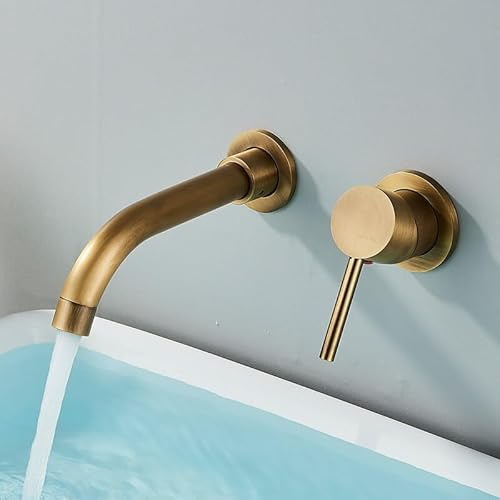 Sink tap Brushed Gold Basin tap Concealed Wall Mounted tap Tap 360 Rotation Single Handle Hot Cold Water Bath Mixer Tap (Color : Antique Brass)