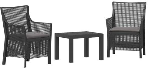 HFXHIJXQ Balkonmöbel Set Anthrazit 3-teilig Loungeset aus PP Kunststoff mit Kissen Moderne Gartenmöbel Set Klein für Balkon Terrasse und Garten