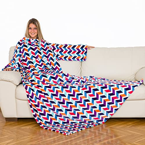 Kanguru Coperta con maniche Righe, soffice plaid in pile, Microfibra, con tasca centrale, 210x140cm, regalo donna compleanno, amica, Hoodie per divano, letto, relax, Natale, vestaglia invernale