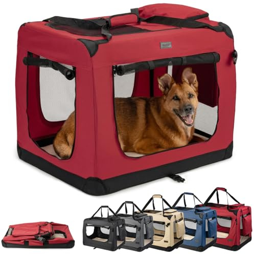 lionto Caisse de Transport Pliable pour Chien & Chat, 82x58x58 cm, Tissu Oxford Robuste + poignées & Couverture, pour Animaux Jusqu’à 18 kg, Caisse pour Petits & Grands, Rouge foncé