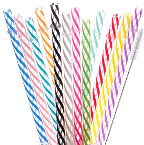 Dakoufish 6 Inch Reusable Plastic Drinking Straws BPA Free 12 Colors-12 Pack Plus Free Cleaning Brush (6inch，12color)