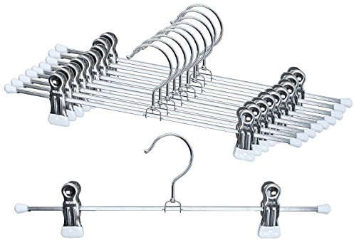 Mawa by Reston Lloyd Non-Slip Space-Saving Clothes Hanger For Pants & Skirts with Two Clips, Style K/40D, Set of 10, 15 3/4L, White