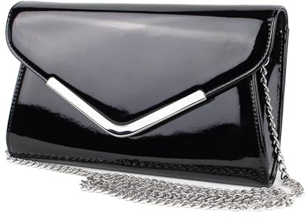 Schompi Vintage Damen Lack-Tasche Abendtasche Clutch Bag mit abnehmbarer Schulterkette Kettentasche