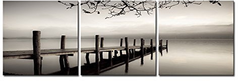 Wieco Art - Peace Large Modern 3 panels B & W Gallery Wrapped Landscape Giclee Canvas Print on Canvas Wall Art Work Ready to Hang for Living Room Kitchen Home Office Decorations