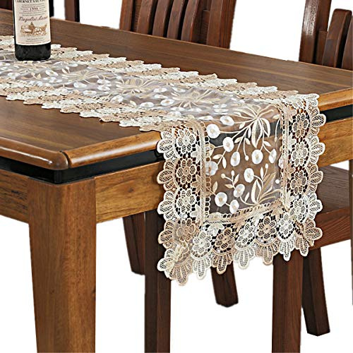 Dimatic Lace Floral Stickerei Tischläufer, Polyester Rechteck Transparent Dresser Schal für Home Dining Room Tabletop Dekoration, 40 x 90 cm, Beige