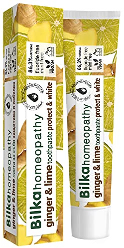 Bilka Homeopathy Zahncreme Ingwer & Limette, 75ml | Natürliche Zahnpasta, Fluoridfrei, Mentholfrei, Zuckerfrei, Schützt Zahnschmelz & Zahnfleisch, mit Natron & Stevia