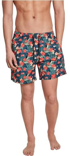Urban Classics Pantaloncini da Nuoto con Motivo Costume da Bagno, Blk/Tropical, 5XL Uomo