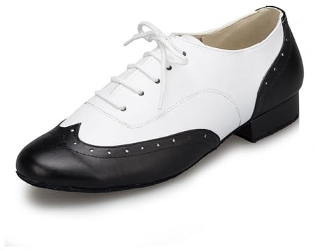 SWDZM Zapatos De Baile De Salón De Cuero Estándar De Los Hombres De La Práctica De Tacón Bajo,L147,Negro+Bianco,Ante,43 EU