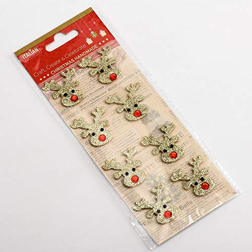 Gold Glitter Mini Reindeer Faces Christmas Craft Decorations (Pack of 8)