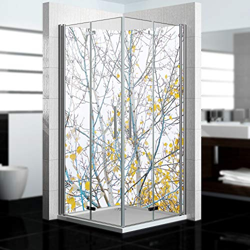 Dedeco 2x Premium Bad Duschrückwand mit Motiv: Birke V1, 90x200cm, wasserfest, hochwertig fugenlose Wandverkleidung aus 3mm-Alu-Verbundplatte, Fliesenersatz ohne Bohren, Made in Germany