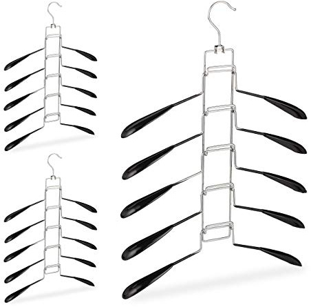 Relaxdays Mehrlagiger Kleiderbügel 3er Set, 5 Bügel pro Aufhängung, schwarz | Oberbekleidung, platzsparend und rutschfest