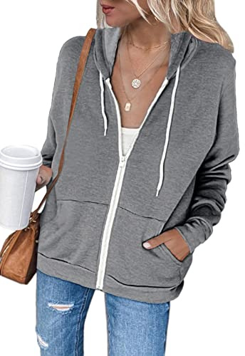 Uusollecy Damen Sweatjacke Hoodie Sweatshirtjacke Pullover Oberteile Kapuzenpullover Einfarbig Full Zip Casual Hoodie Sweatshirt