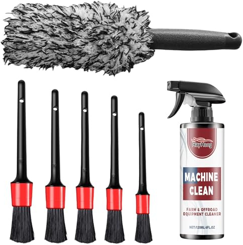 Kit Pulizia Auto Moto, Pennelli 5Pcs, Spazzola Lavaggio Auto, Spazzola Cerchi Car in Microfibra 30 CM, Pulitore per Cerchioni 120ml, Pennello Car Detailing per Dettagli Interno, Cerchioni