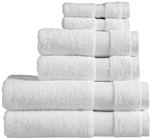 Christy Refresh Bath Towel Set | Set of 6 | 2 Bath 2 Hand 2 Face | Quick Dry | Gentle Pastel Tones | Soft Absorbent Bathroom Towels | 100% Cotton 550GSM | White