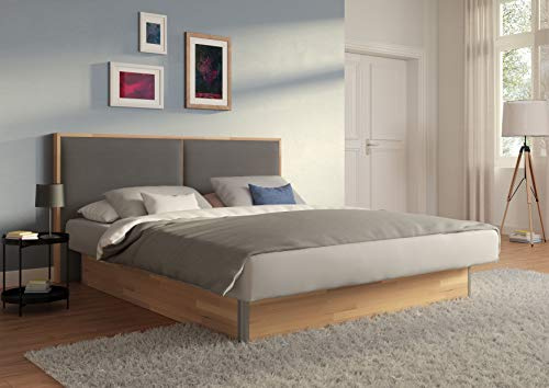 SuMa - Wasserbett doppelt 200x220 dual freistehend m. Sockel Kernbuche und Kopfteil Duetto, Farbe lightgrey 200x220 cm - 11 Farben wählbar
