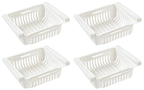 Organizadores de nevera, frigorífico de despensa, organizador de cocina ajustable, estante de almacenamiento para frigorífico y congelador (4 unidades), color blanco