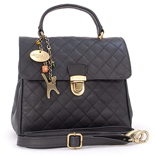 Catwalk Collection Handbags - Damen Leder Henkeltasche mit Schultergurt - Umhängetasche Mittelgroß - Gesteppte Handtasche - Hayley