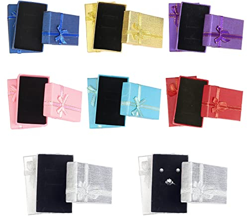 TAROME 16PCS Scatole Regalo Rettangolari Con Fiocco Scatola Regalo con Coperchio Colorate Scatoline per Gioielli Cartone con Inserti in Velluto per Collane Bracciali Anelli e Orecchini (7 Colori)