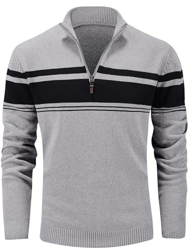 MAGCOMSEN Pullover Herren Pulli Sweater 1/4 Zip Strickpullover Winter Pulli | Stehkragen, Baumwolle Casual Color Block Design, Angenehm und Warm, Strickware Für Herbst Winter Alltag Büro und Freizeit