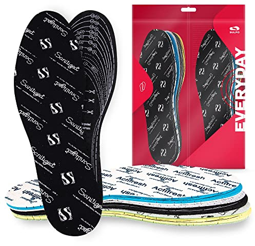 SULPO Lot de 8 paires de semelles anti-transpiration différentes - Semelles intérieures contre les odeurs de pied -semelles de désinfection pour chaussures - Semelles en latex avec couche de coton