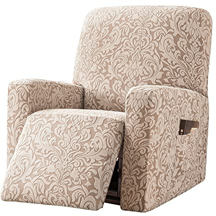 YOPOIY 4-teilige Stretch-Liegestuhlabdeckung, Jacquard-Liegen-Schonbezug Möbelschutz mit elastischem Boden Stuhl-Schonbezug mit Seitentasche -gelb