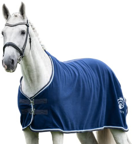 EQUILYX® Abschwitzdecke Pferd [perfekte Passform] Fleecedecke Stalldecke Transportdecke wärmend feuchtigkeitsabsorbierend atmungsaktiv (Royalblau, 155)