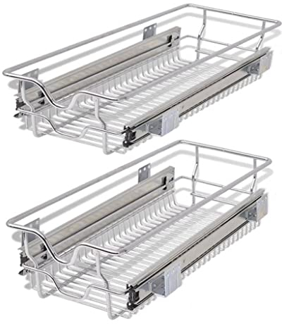 Makastle Teleskopschublade 2er Set 30 cm Schrankbreite Küchenschublade inkl. Schienen Einbauschublade Schubladenkorb Korbauszug Schrankauszug Schlafzimmerschublade Werkstattschublade, Silbern