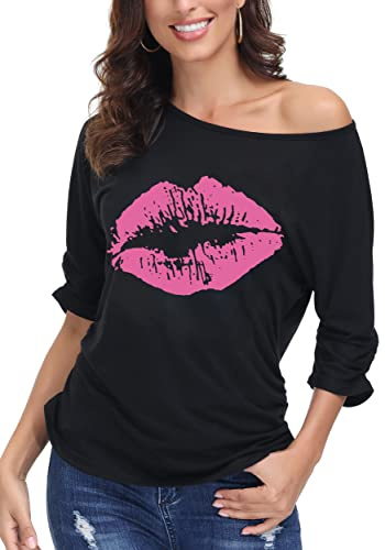 DOTIN Camiseta Mujer Verano Mangas Cortas Camiseta Hombros Descubiertos Camisera Estampada Blusa Top T-Shirt Casual