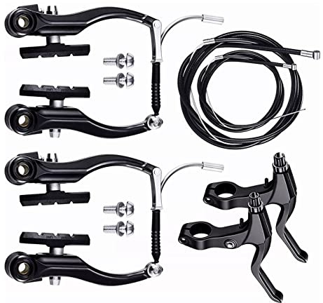 Qinlorgo Fahrrad-V-Bremsen-Set Vorne und Hinten, Schwarz, Rostfrei, Kältebeständig, V-Bremsen-Set für das Radfahren Im Freien