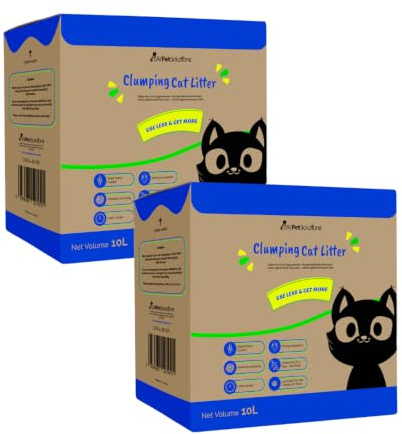 AllPetSolutions Low-Dust Clumping Cat Litter 20L (2 x 10L) – Highly Absorbent Natural Bentonite Litter with Odour Control