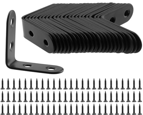 24 Stück Winkelverbinder Schwarz, 40 x 40 mm PUCSIQ | Winkelklammern L-Form aus Edelstahl für Möbel, inkl. Schrauben – Für Holzmöbel, Tische, Bücherregale, Schränke und Wandbefest