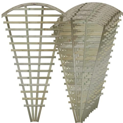 Large Fan Shaped Pack of 10 3x6ft (W: 3ft x H: 6ft) Decorative Top Arch Framed Lattice Trellis Panel Plant Grown Wall/Fence Art with Reduced Privacy Squares Width 955mm x Height: 1780mm