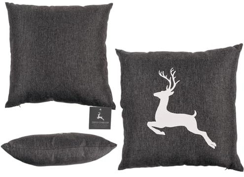 Dunkelgraues Deko-Kissen, Hirsch, mit Reissverschluss, 40 x 40 cm, 100% Polyester, 300g Füllgewicht, Schwarz, Dunkelgrau