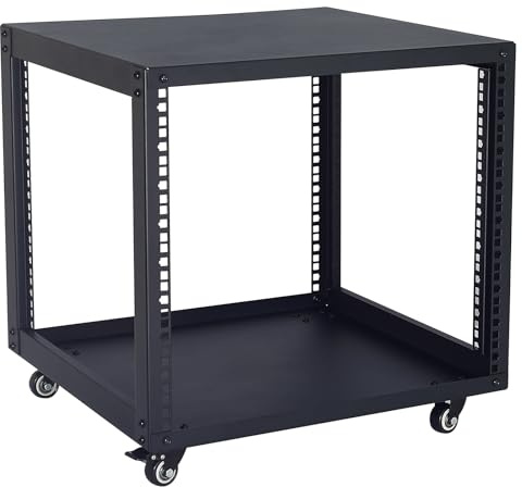 WikrOck 9U 19'' Open Frame Network Server AV Gear Equipment Rack Mobile Storage Cabinet with Casters & Top and Bottom Plates a Shelf-for Home Audio Video DJ Recording Studio Sound Equipment,(SC02)