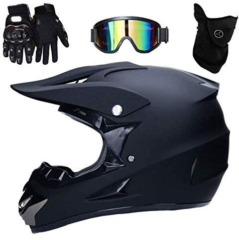 Unisexe Intégral Casque Motocross, avec Gants Lunettes Masque, Jeunesse Enfant Enduro Hors Route Moto Casque, MTB VTT BMX Une Descente Quad Moto Cross Accident Casque, D.O.T Certifié ( Color : Black B
