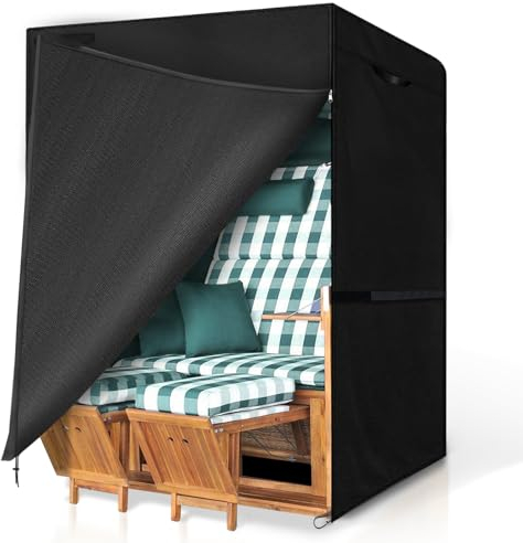 GARPROVM Strandkorb Schutzhülle Winterfest, Strandkorbhülle Wasserdicht 135x105x175/140cm Strandkorb Abdeckung Outdoor, 420D Oxford Gewebe Wetterfest Anti-UV Winddicht Abdeckhaube für Strandkörbchen