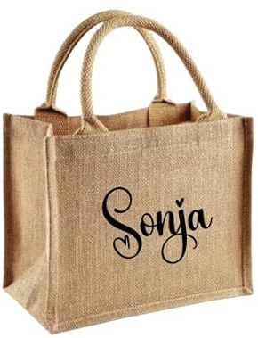 AWASG Jutetasche mit Name - Personalisierte Geschenktasche für Sie Ihn - Kleine Tasche Geschenk Danke - Baumwolle S (26 x 22 x 14 cm)