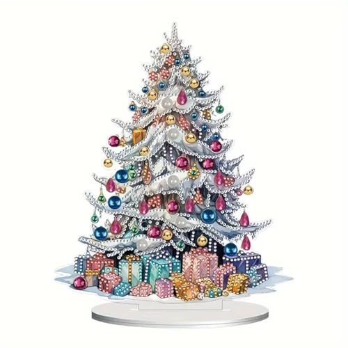Syntego Christmas Tree Diamond Art Christmas Kit for Adults | Includes acrylic blank, applicator pen, wax, tray and colour-matched resin diamonds. Festive table or tree decor.