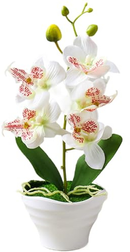 Künstliche Orchidee, 5 Köpfe, künstliche Orchideen, Topfpflanze, 26,7 cm, realistische Orchideen, künstliche Blumen im Topf, Phalaenopsis-Orchidee mit Vase für Tischdekoration, Hochzeitsdekoration,