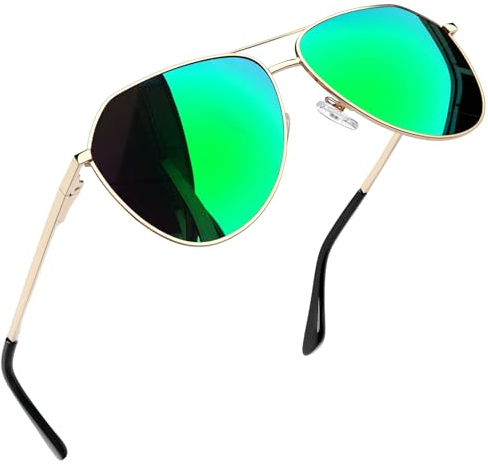 Joopin Occhiali da Sole da Uomo Donna Polarizzati Protezione UV400 Ultraleggeri Montatura Metallo Classici Vintage Goccia Pilota Occhiale da Sole Specchiati (Verde)