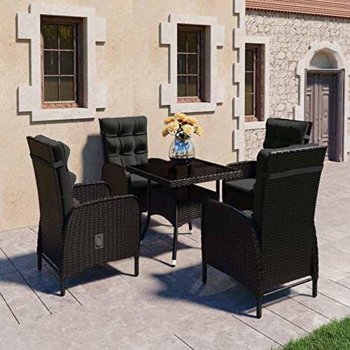 SECOLI Rattan Gartenmöbel Set 4 Stühle mit Tisch Sitzgruppe Garten Essgruppe 4 Personen Sitzgarnitur Gartentisch mit Stühlen Set Gartenstuhl Rattansessel Gartensessel-Schwarz-5-tlg