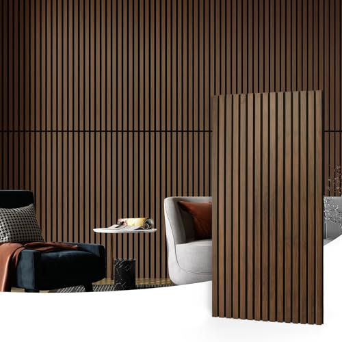 Art3d Wood Slat Acoustic Panels for Wall and Ceiling - 3D Fluted Sound Absorbing Panel with Wood Finish 4pcs - 47.2＊23.6in. - Dark Walnut Covering 2.88㎡