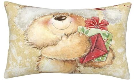 LAMAME Weihnachtsmannmütze, Geschenk und Frohe Weihnachten, bedruckter Kissenbezug, weicher Kissenbezug mit unsichtbarem Reißverschluss